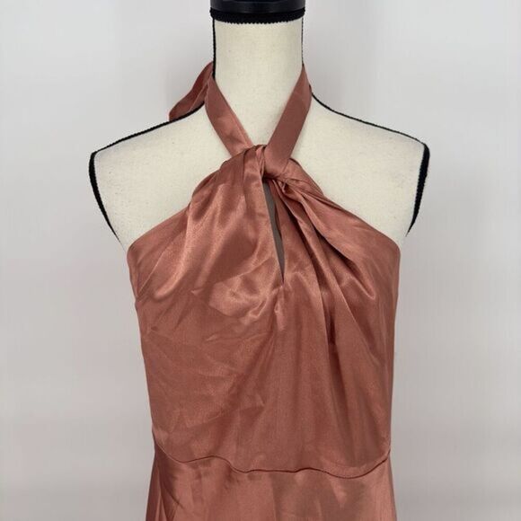 NWT  Birdy grey monica halter maxi dress shiny satin terracotta Womens Size XXL - Picture 6 of 11